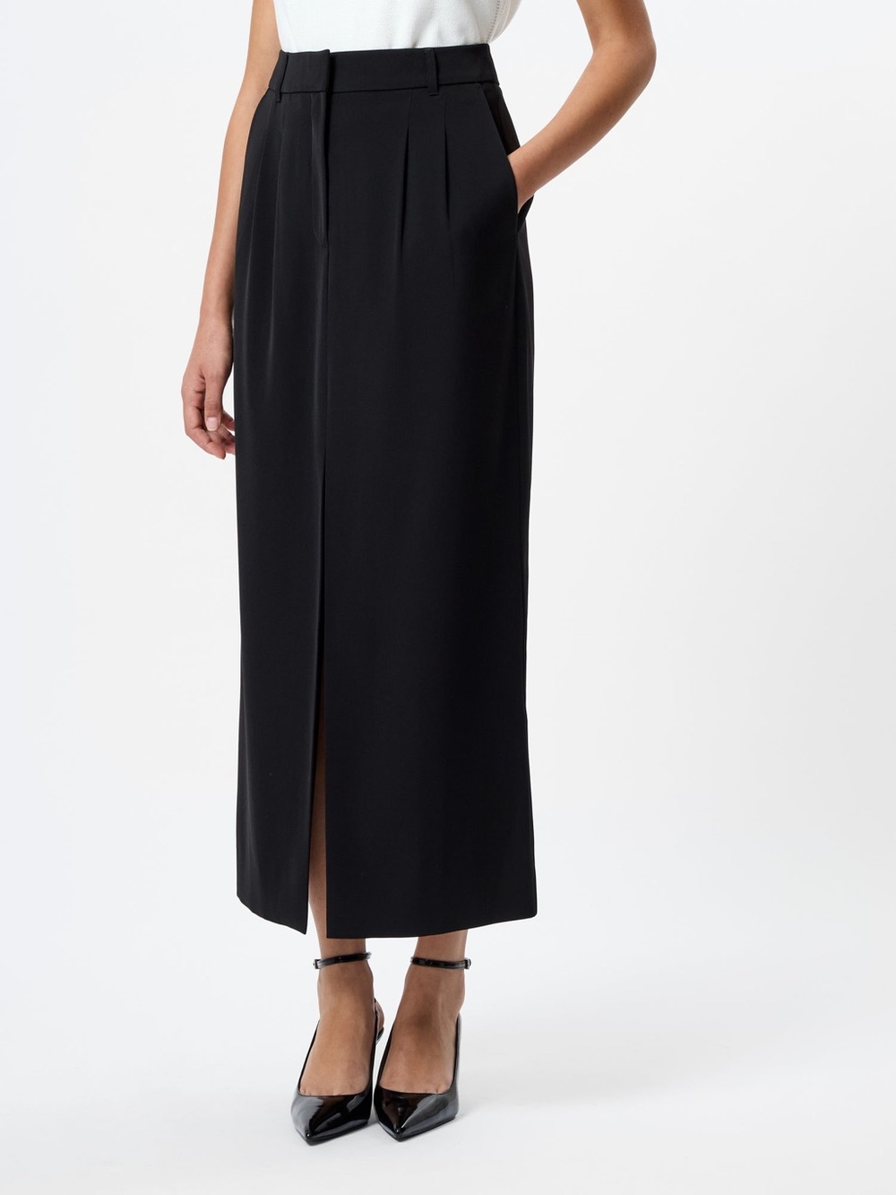 French Connection Black High-Waist Maxi Skirt with Front Slit